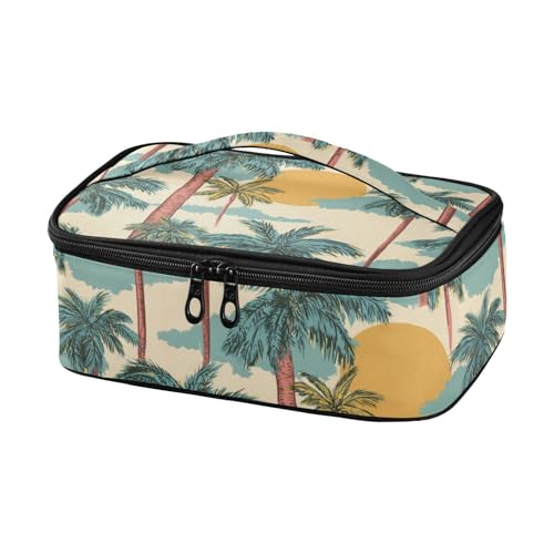 Wusikd Green Palm Trees Sunset Lunch Bag Cooler Bag Insulated Thermal Lunch Box for School Children Students Girls Boys Men Women