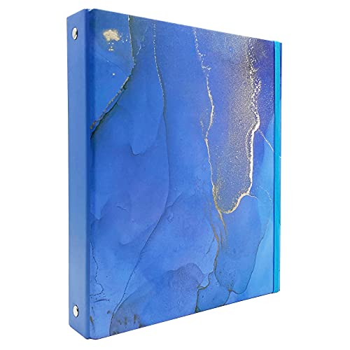Mini 3 Ring Binder 1 Inch Fits 5.5" x 8.5" Paper and Sheet Protectors, Recipe Binder, Steel-Blue Marble - color: Steel Blue, size: 5.5x8.5