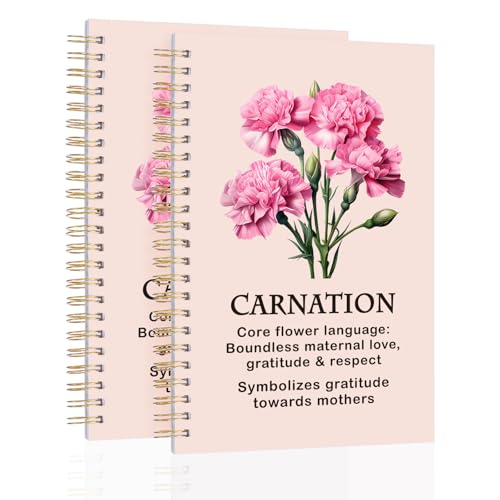 2 Pcs Spiral Journal Notebook for Women Men with 100 Pages, A5 College Ruled Hardcover Notebook for Office School Home,Twin-Wire Binding Notebook for Work and Study Flower Series Notebook Carnation - color: Carnation