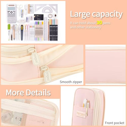EASTHILL Big Capacity Pencil Case Large Pencil Pouch Stationery Pen Bag for Teen Girls-Pink - color: Pink