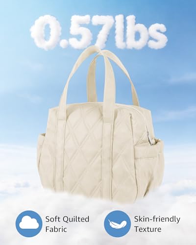 Quilted Puffer Lunch Bag for Women, Insulated Lunch Tote with Foil Lining, Leak-Resistant Reusable Lunch Cooler Bag, Roomy Soft Lunch Box for Work, School, Picnic and Travel (Off White) - color: Off-White