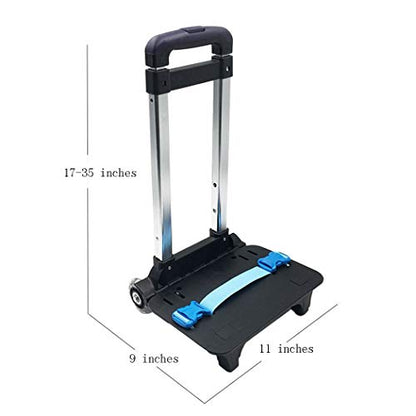 Backpack Hand Truck Wheeled Cart Trolley Hand Aluminium Alloy | Folding Trolley Cart for Schoolbag / Backpack (Black with Two Wheels) - color: Black With Two Wheels