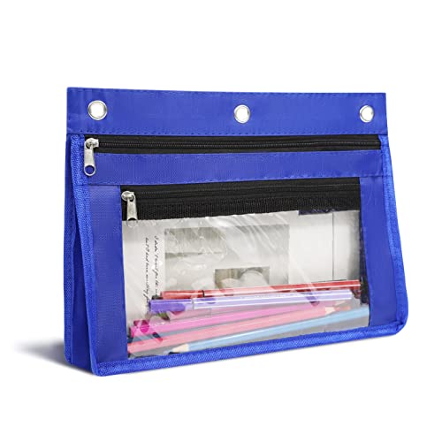 YoeeJob 1 Pack Pencil Pouch for 3 Ring Binder, Expandable Binder Pouches with Zipper, Large Capacity Pen Holder Case with Clear Window School Class Office Organizers, Blue - color: Blue