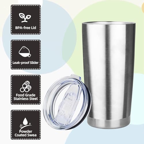 20oz Tumbler with Lid Stainless Steel Insulated Tumblers Travel Coffee Tumbler Bulk Double Wall Vacuum Insulated Water Cup Gifts for Christmas Women Men Her Him Home Office(Silver, 4pack) - color: Silver 4