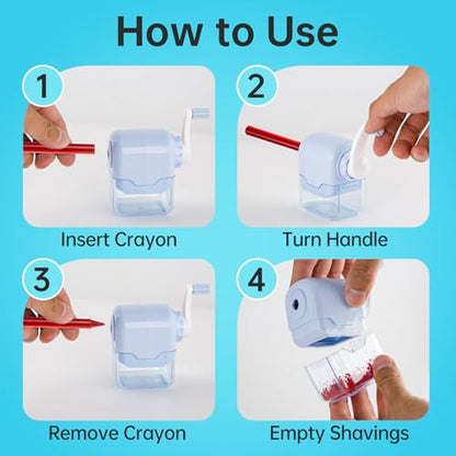 Crayon Sharpener Compatible with Crayola, Manual Hand Crank Crayon Sharpener, Transform Dull Crayons into Sharp, with Removable Shavings Container, for Home, Art Projects, and Travel, Blue