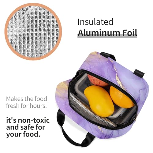 Lunch Bag Pastel Purple Marble Insulated Lunch Box Cooler Tote for Adults Student Boys Girls Women Men Work Office School Picnic Beach Reusable Lunchbox - color: B035