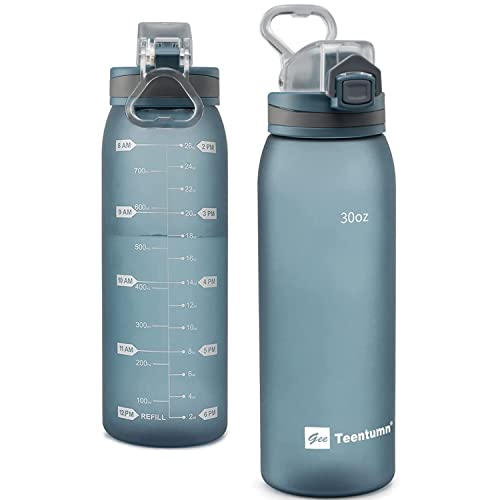 30oz Sport Water Bottle with Time Markers, Large Durable Gym Plastic Bottle for Fitness, Outdoor Enthusiasts, Leakproof (Pack of 1) - color: Midnight Blue