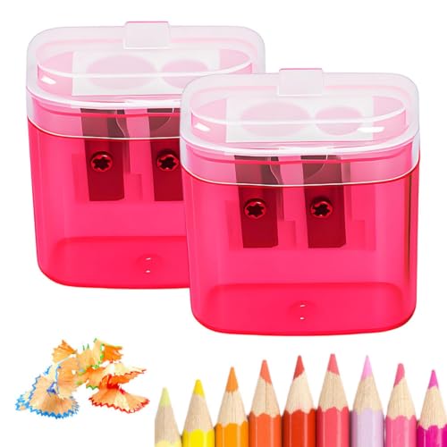 2-Pack Pencil Sharpeners with Lid, 2-Hole Manual Sharpener for Standard & Colored Pencils, Mess-Free Design Keeps Shavings Contained—Ideal for School, Home Office & Art Supplies (Pink-2Pcs) - style: Pink-2Pcs