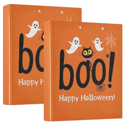 Fustylead Cheerful Happy Halloween Whimsical 3 Ring Binder, D-Rings 1.5" Hardcover Folder, Fits 200 Sheets of A4 Paper, Durable Clipboard & Clean View with Inside Pockets for School Home Office - size: 12.4x10.63x2.36 Inch-2 Pack