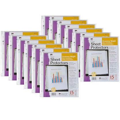 Charles Leonard Sheet Protectors, Top Loading with Binder Holes, 2 Mils Economy Weight, Letter Size, Pack of 15
