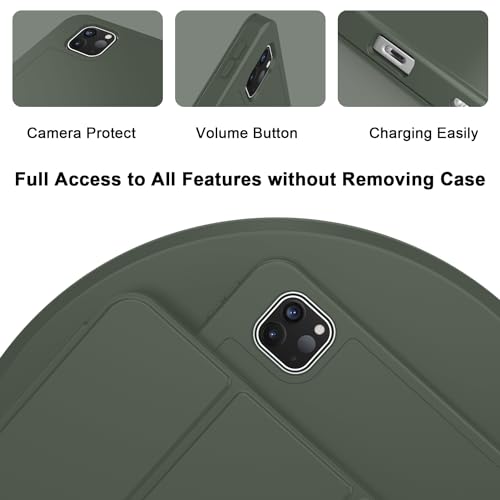 ZryXal iPad Pro 11 Inch Case (M5) 2025/ (M4) 2024 (Model: A2836/A2837/A3006), Trifold Stand Smart Cover with Pencil Holder and Soft TPU Back, Auto Wake/Sleep (Dark Green) - color: Dark Green