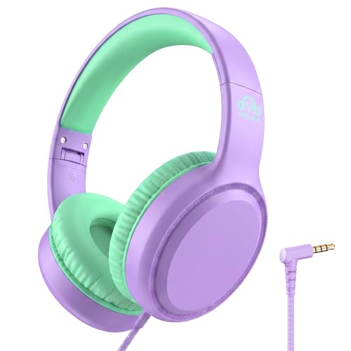 UKELALA Wired Headphones for Boys Portable On Ear Youth Headphones for School Airplane Travel Lightweight Compatible with Pad Computer Laptop for Adults Children Girls Kids Purple Green - color: PurpleGreen