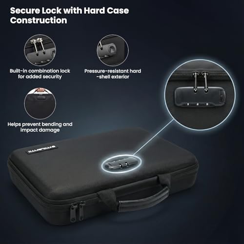 Fireproof Document Box with Lock, Hard Case File Organizer | Portable Document Briefcase with Accordion File Folder for Important Documents Passport Laptop Home Office & Travel Black