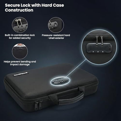 Fireproof Document Box with Lock, Hard Case File Organizer | Portable Document Briefcase with Accordion File Folder for Important Documents Passport Laptop Home Office & Travel Black