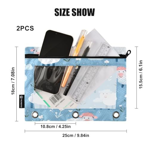Little Sheep Pencil Pouch for 3 Ring Binder, 2 PCS Binder Pencil Pouch with Zipper, Clear Window Zipper Pencil Case Pencil Bags for Office Supplies - color: Sheep