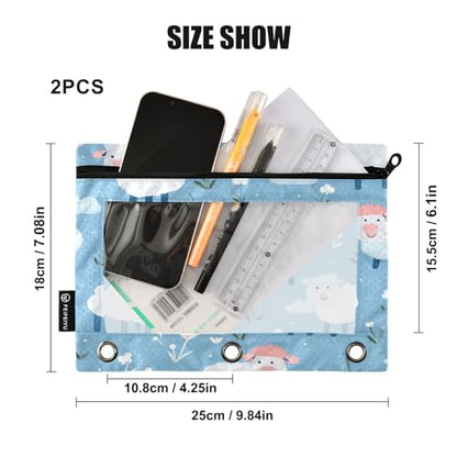 Little Sheep Pencil Pouch for 3 Ring Binder, 2 PCS Binder Pencil Pouch with Zipper, Clear Window Zipper Pencil Case Pencil Bags for Office Supplies - color: Sheep