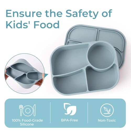 Silicone Bento Box Set for Kids with 15.2oz Straw Water Bottle, 4-Compartment Lunch Box, Kids Spoon & Fork | BPA-Free, Food-Grade, Microwave & Dishwasher Safe for Travel, School.