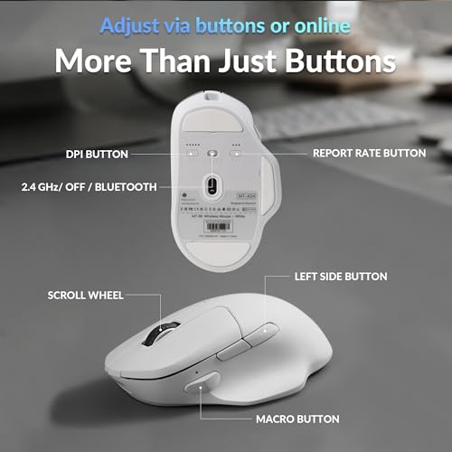 Keychron M7 8K Wireless Mouse, 30K DPI Optical Computer Mice, 2.4 GHz/Bluetooth/Wired with Macro Button 66g Lightweight Ergonomic, Up to 140 Hours Worktime for Laptop macOS/Windows - White - color: White, style: 8K Polling Rate
