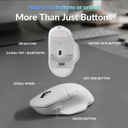 Keychron M7 8K Wireless Mouse, 30K DPI Optical Computer Mice, 2.4 GHz/Bluetooth/Wired with Macro Button 66g Lightweight Ergonomic, Up to 140 Hours Worktime for Laptop macOS/Windows - White - color: White, style: 8K Polling Rate