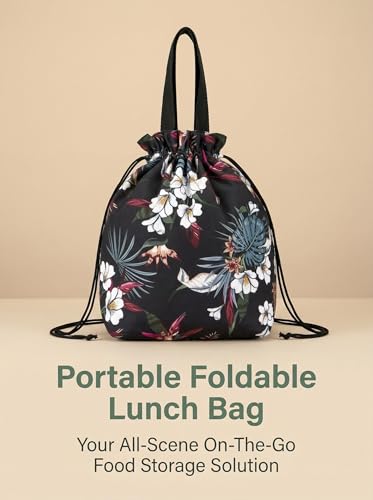 Double-Handle Lunch Bag, Insulated Waterproof Reusable Tote for Women/Students, Fits 2 Bento Boxes + Water Bottle - Ideal for School/Office/Picnic(European Lily) - color: European Lily
