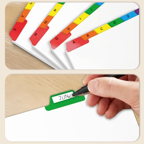 Chell 5"x8" Index Card Dividers, A-Z Tabbed, with Blank Stickers, 1 Set | Bright Colors, Heavyweight, Made of 110 lb. Cover Weight Paper, Alphabetical, Blank Stickers - size: 5"x8"
