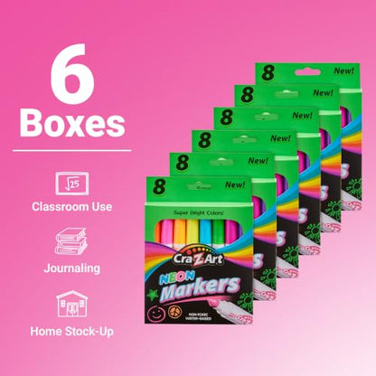 Cra-Z-Art 6 Packs of 8 Count Neon Broadline Markers - size: 8 Count (Pack of 6)
