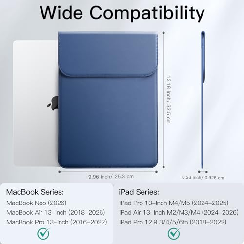 JETech Slim Laptop Sleeve for MacBook Neo (A18 Pro), MacBook Air 13-Inch (M2/M3/M4/M5) 2022-2026, MacBook Pro 13-Inch (M1/M2) 2016-2022, PU Leather Case (Navy) - color: Navy, size: 13-Inch