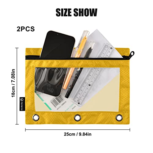 Binder Pouches,Mustard Yellow Pencil Pouch for 3 Ring Binder 2 Pack Clear Pencil Bag with Zipper for Office School Supplies - color: Mustard Yellow