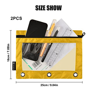 Binder Pouches,Mustard Yellow Pencil Pouch for 3 Ring Binder 2 Pack Clear Pencil Bag with Zipper for Office School Supplies - color: Mustard Yellow