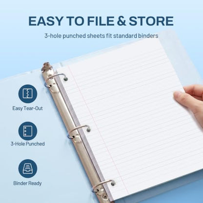 SUNEE 5 Subject Notebook College Ruled - 400 Pages, 9"x11", 5 Pocket Colored Dividers, 3-Hole Punched Paper, White - color: White, style: College Ruled