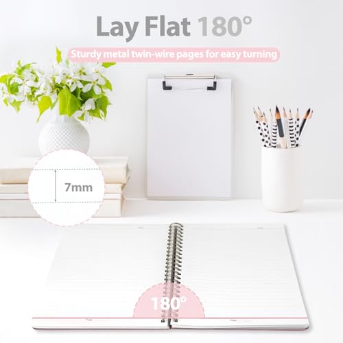 A5 Lined Spiral Journal Notebook, 146 Pages Hardcover Notebook with 100 GSM Thick Paper, Inner Pocket & Elastic Closure, 5.7" x 7.9", Notebooks for Work, School, College, Office, Journaling & Note Taking - color: PINK
