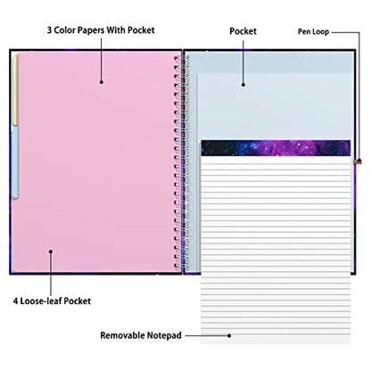 Rimilak Spiral Clipboard Folio with Refillable Lined Notepad, 14.5 x 9.8 In, Hardcover Cover with 5 Interior Pockets, Elastic Band and Pen Loop Series. Cute Stylish Clipfolio, Galaxy - color: Galaxy