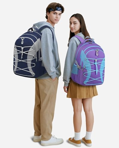 BLUEFAIRY Middle High School Backpack for Boys Girls Large Bookbag with Laptop Compartment Back to School Book Bags for Teens Teenagers Mochilas Escolares para Niños Niñas (Purple/Blue, Solid) - color: Purple/Blue