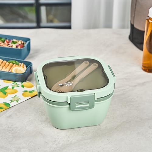 Restaurantware-Bento Tek 57.5 Ounce Bento Box, 1 Reusable Lunch Container - With Fork And Knife, Does Not Contain BPA, Green Plastic Reusable Lunch Box, Microwavable, Dishwashable - size: 1 Count, style: 58 oz - Green