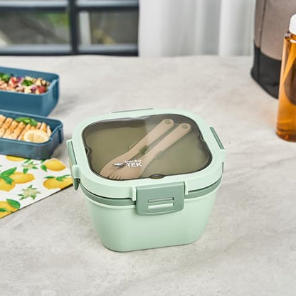 Restaurantware-Bento Tek 57.5 Ounce Bento Box, 1 Reusable Lunch Container - With Fork And Knife, Does Not Contain BPA, Green Plastic Reusable Lunch Box, Microwavable, Dishwashable - size: 1 Count, style: 58 oz - Green