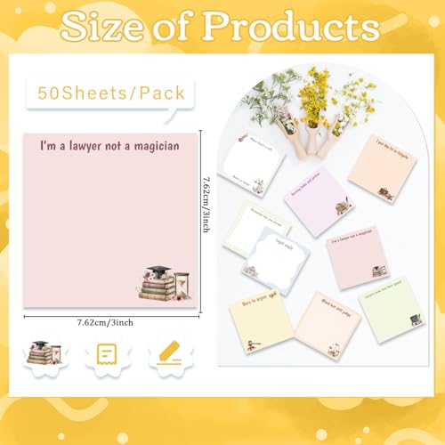 Lawyer Sticky Notes Gifts - 9 Pack Attorney Notepads 3x3 Inches, Funny Lawyer Gifts for Women Men, Law Self-Stick Memo Pads, Legal School Office Supplies (450 Sheets) - style: Lawyer