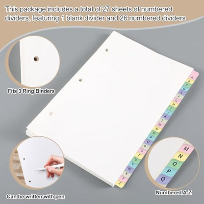 Sayglossy 1 Set A to Z Tab Alphabet Dividers for 3 Ring Binder 5 1/2 x 8 1/2 Inch Binder Dividers Customizable Table of Contents Page with A to Z Tabs for Student Teacher Office Organize (Pastel) - color: Pastel