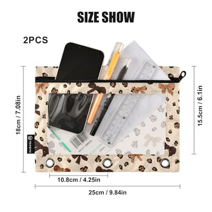 ALAZA Leopard Print Cheetah Bow Pattern Pencil Pouch for 3 Ring Binder 2 Pack Zipper Binder Pencil Bag Case with Clear Window Office Supplies - color: multi7