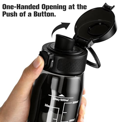 GOPPUS 20oz Kids Water Bottle with Time Marker & Handle, Tritan BPA-Free, Reusable Leakproof Anti-Dust Everyday, Clear Kids Water Bottles For School,Car Travel, Gifts Boys Girls(Black) - color: Black