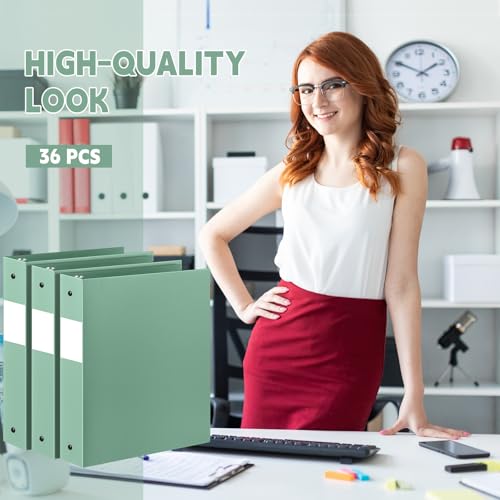 Henoyso 36 Pcs Sage Green 1.5 Inch 3 Ring Plastic Binder Bulk, 1 1/2 Inch Soft Flexible Binders Three Round Rings Fit 8.5x11 Papers for School Office Home File Organization Supplies - color: Sage Green