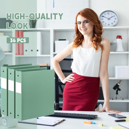 Henoyso 36 Pcs Sage Green 1.5 Inch 3 Ring Plastic Binder Bulk, 1 1/2 Inch Soft Flexible Binders Three Round Rings Fit 8.5x11 Papers for School Office Home File Organization Supplies - color: Sage Green