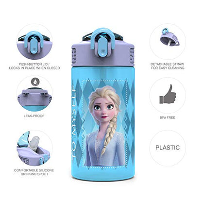 Zak Designs Disney Frozen 2 Kids Water Bottle with Spout Cover and Carrying Loop, Durable Plastic, Leak-Proof Water Bottle Design for Travel (16 oz, 2-Pack, Non-BPA, Elsa & Anna) - color: Elsa & Anna (Frozen 2)