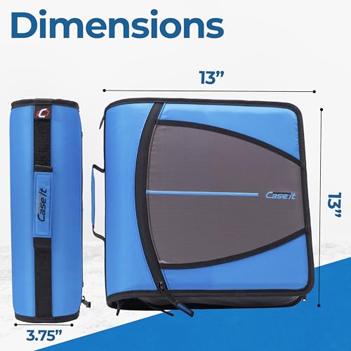 Case-it Mighty Zip Tab Zipper Binder, 3" O-Ring with 5-Color tabbes, Expanding File Folder and Shoulder Strap and Handle, D-146-Denim Blue - color: D Denim Blue, size: 1 Pack