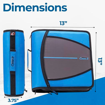 Case-it Mighty Zip Tab Zipper Binder, 3" O-Ring with 5-Color tabbes, Expanding File Folder and Shoulder Strap and Handle, D-146-Denim Blue (Pack of 6) - color: D Denim Blue, size: (Pack of 6)