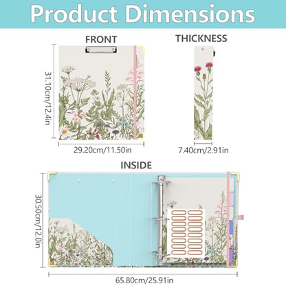 3 Ring Binder 2 Inch, Cute Round Ring Binders with 6 Tab Dividers & Label Stickers, Low Profile Clipboard with Storage, Fashion Aesthetic Binder School Office Supplies (Garden Flowers) - color: Garden Flowers, size: 2" Binder with Dividers