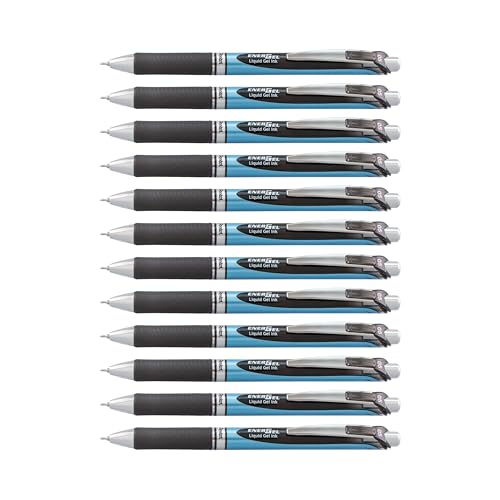 Pentel® EnerGel™ Deluxe RTX Retractable Liquid Gel Pens, Fine Point, 0.5 mm, 54% Recycled, Blue Barrel, Black Ink, Pack Of 12 Pens - color: Black, size: 12 Count (Pack of 1)