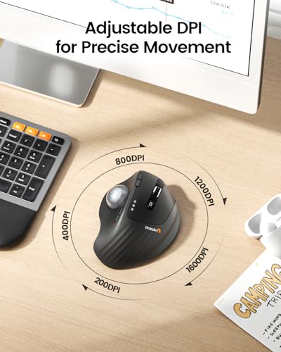 ProtoArc Wireless Trackball Mouse, EM01 NL Ergonomic Bluetooth Rollerball Thumb Rechargeable Computer Laptop Mouse, Adjustable Angle & 3 Device Connection for PC, Mac, Windows-Silver Ball - color: Silver Ball