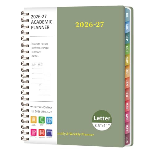 Planner 2026-2027, Weekly and Monthly Academic Year Calendar Planner, July 2026 - June 2027, Daily Agenda Book for Office School Supplies, Letter Size(8.5'' x 11'') - color: C-Green, size: 8.5"x11"(Jul 2026-Jun 2027)