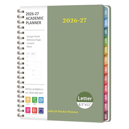 Planner 2026-2027, Weekly and Monthly Academic Year Calendar Planner, July 2026 - June 2027, Daily Agenda Book for Office School Supplies, Letter Size(8.5'' x 11'') - color: C-Green, size: 8.5"x11"(Jul 2026-Jun 2027)