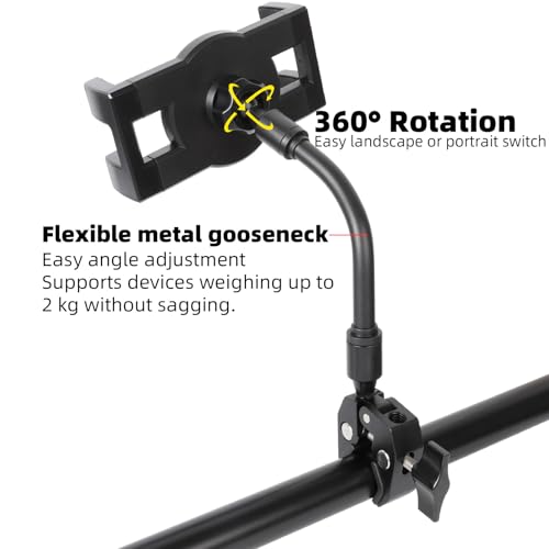Flexible iPad Holder for Mic Stand, Enhanced Gooseneck Tablet Phone Holder Micophone Music Stand Mount with Super Handle Clamp for iPad Pro 12.9 Air Mini 4.7-13" iPhones & Tablets